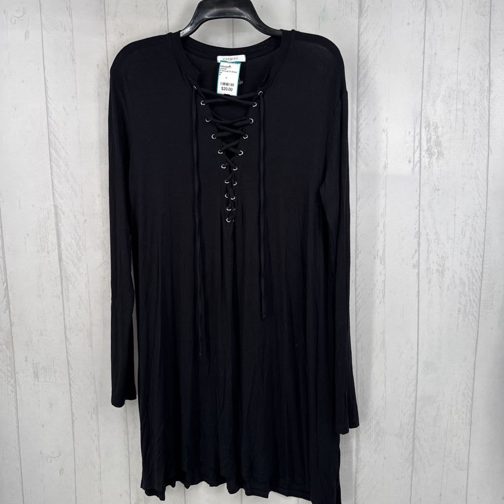 M lace-up l/s dress