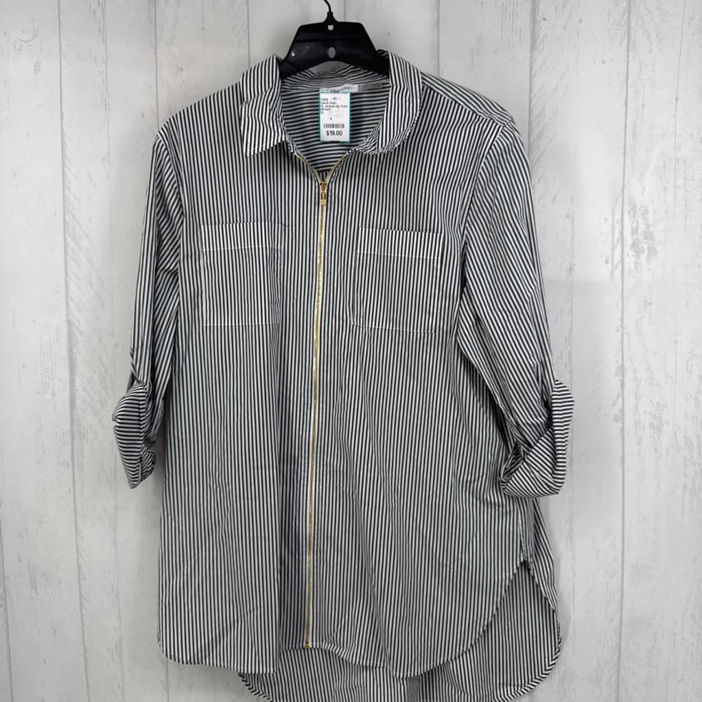 XL striped zip front tab slv top