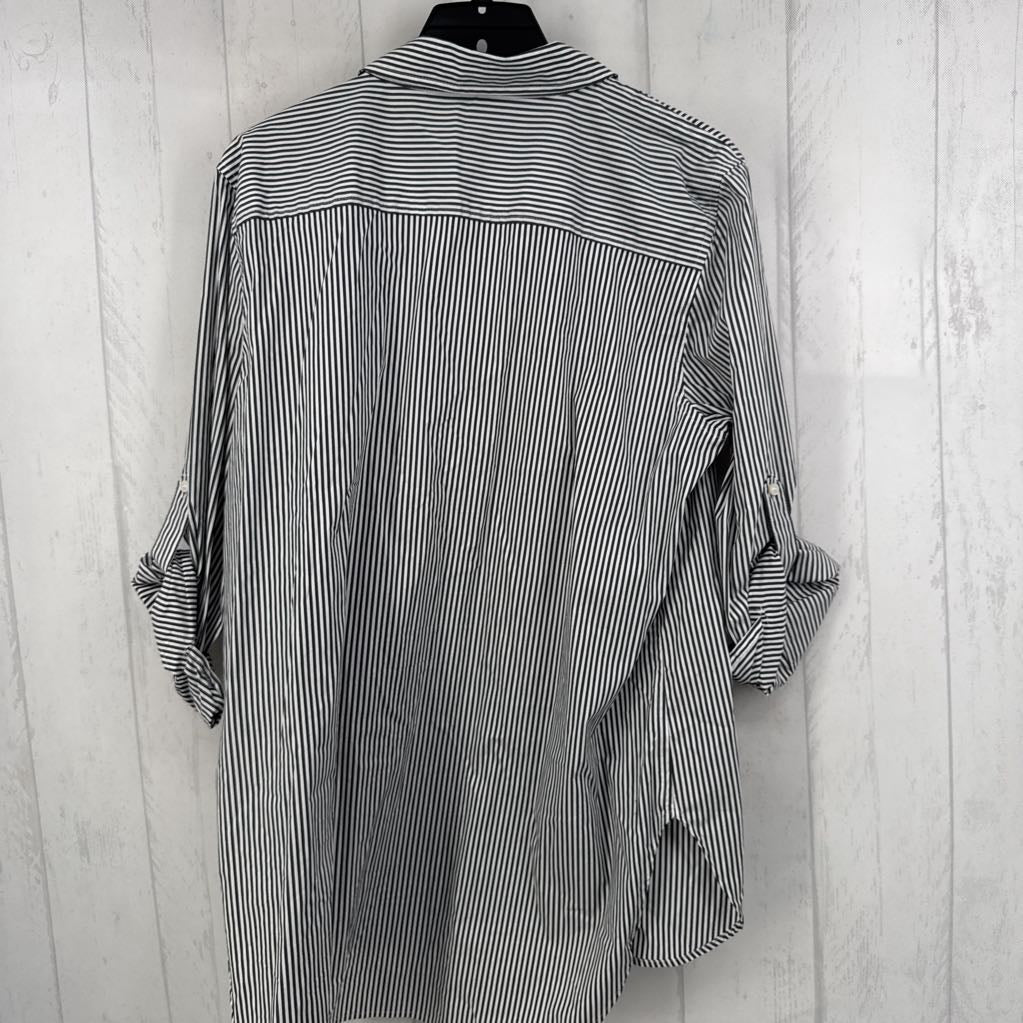 XL striped zip front tab slv top