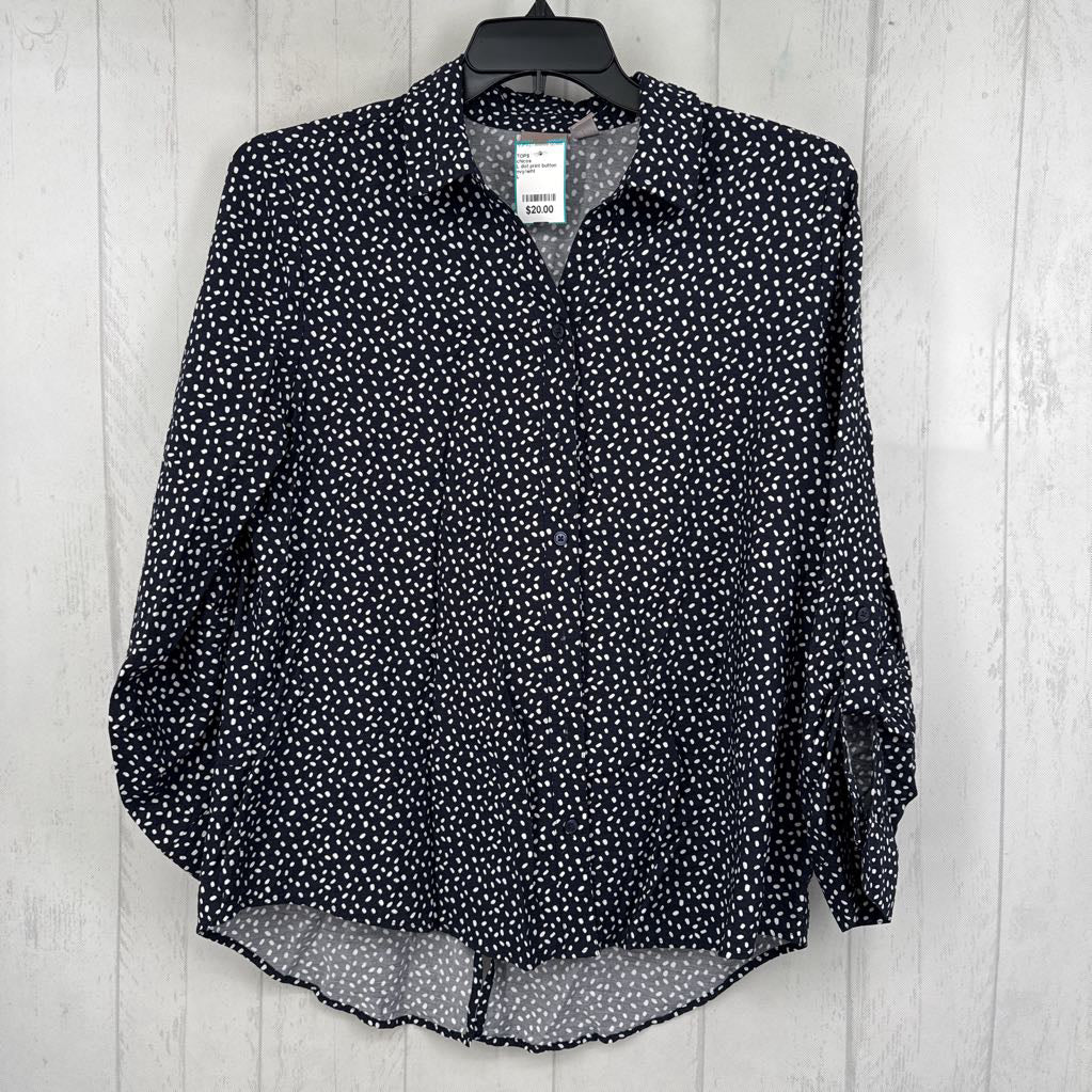 L dot print button down l/s top