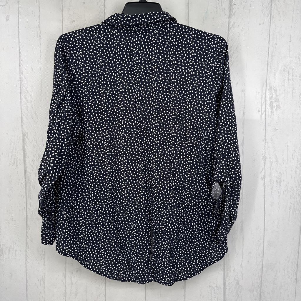 L dot print button down l/s top