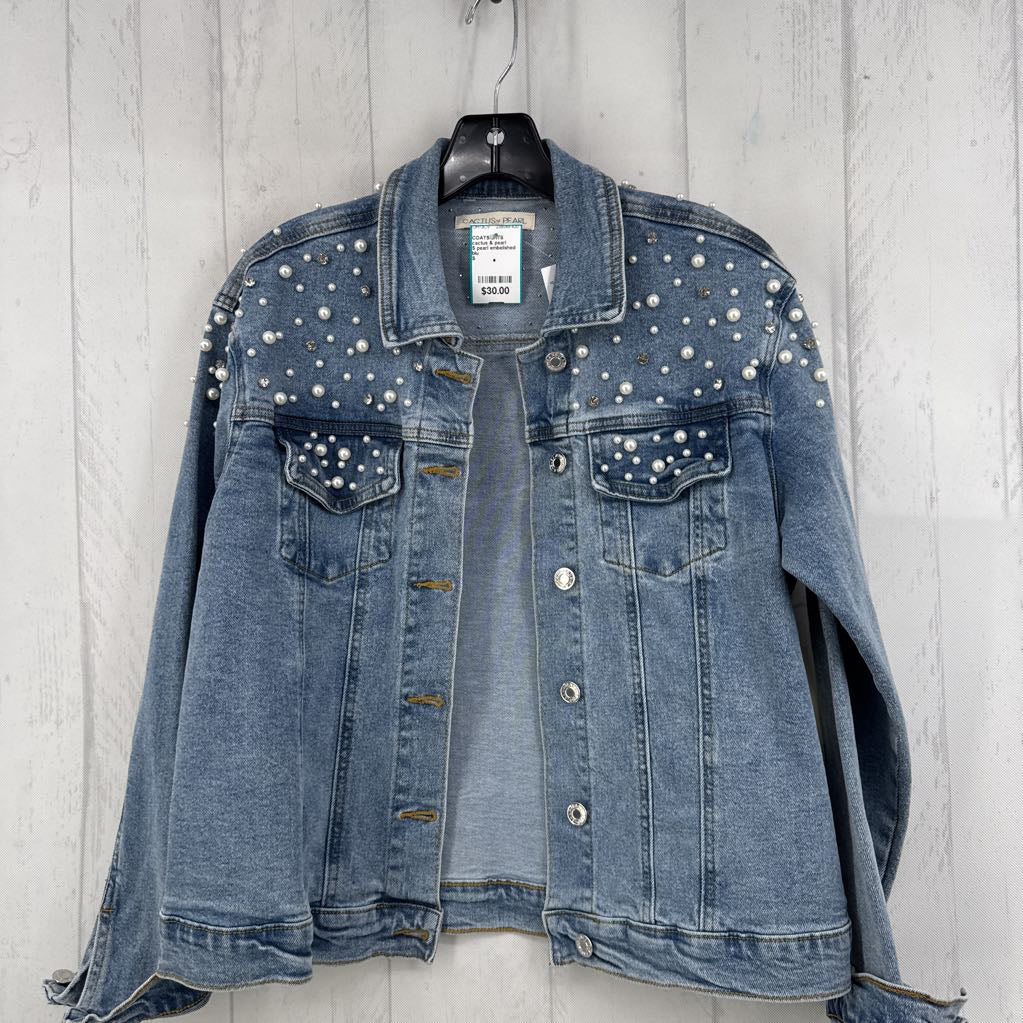 S pearl embelished jean jacket