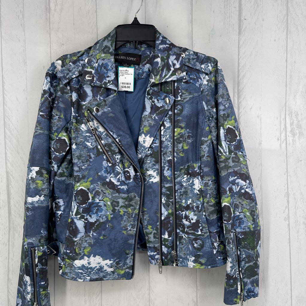S vegan leather flo print moto jacket