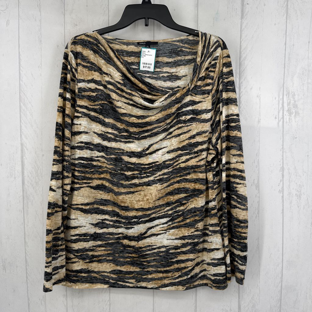 XXL animal print draped l/s top