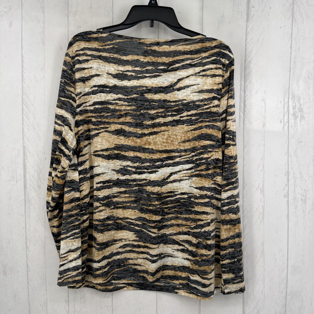 XXL animal print draped l/s top