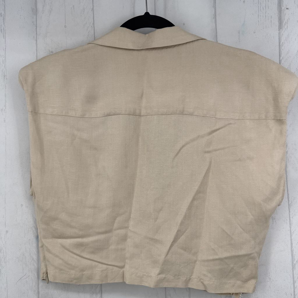L linen blend gathered front vest
