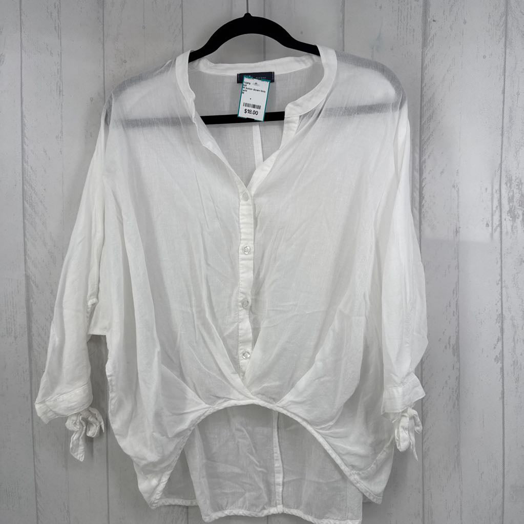 M buton down hi-lo 3/4 slv top