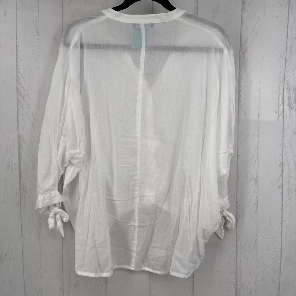 M buton down hi-lo 3/4 slv top