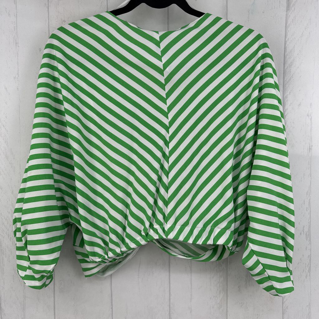 L striped gathered 3/4 slv top
