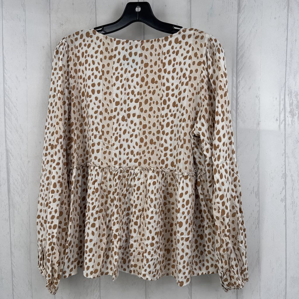 M animal print l/s peplum top