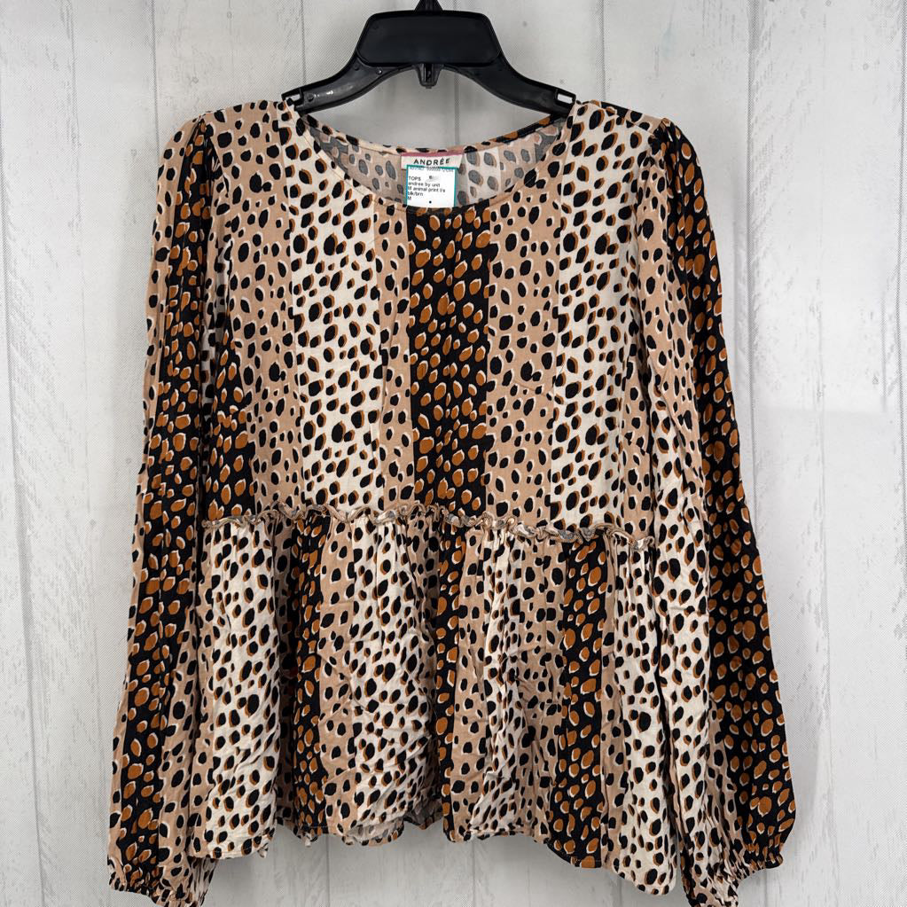 M animal print l/s peplum top