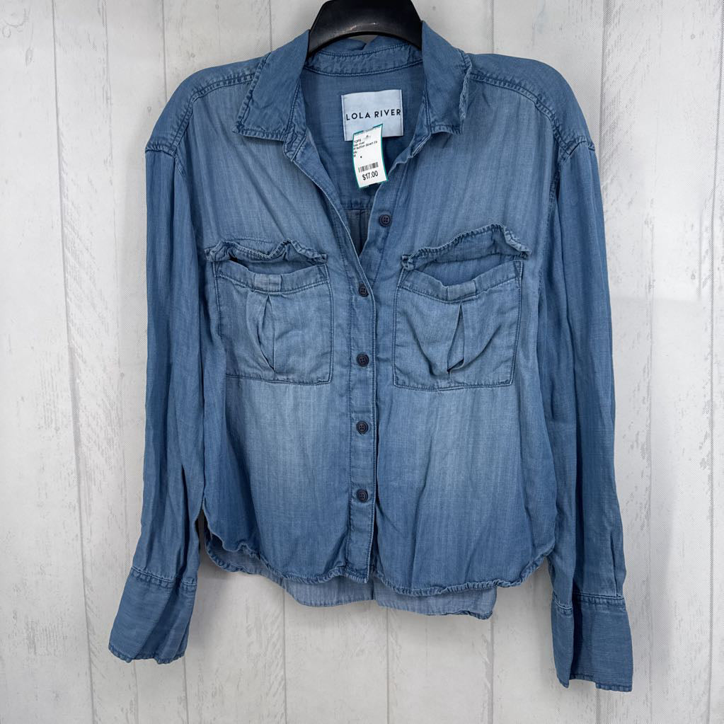 M button down l/s denim top