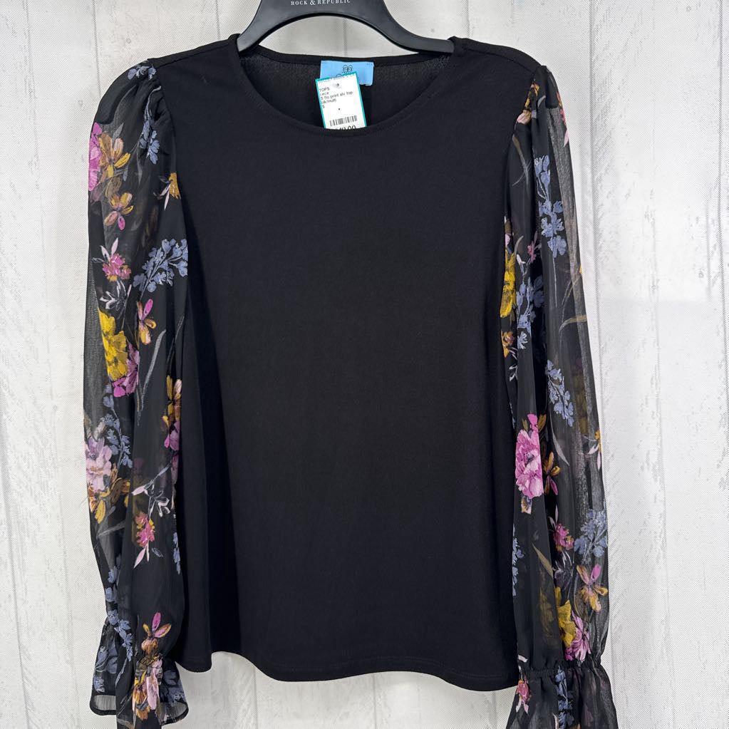 S flo print slv top l/s