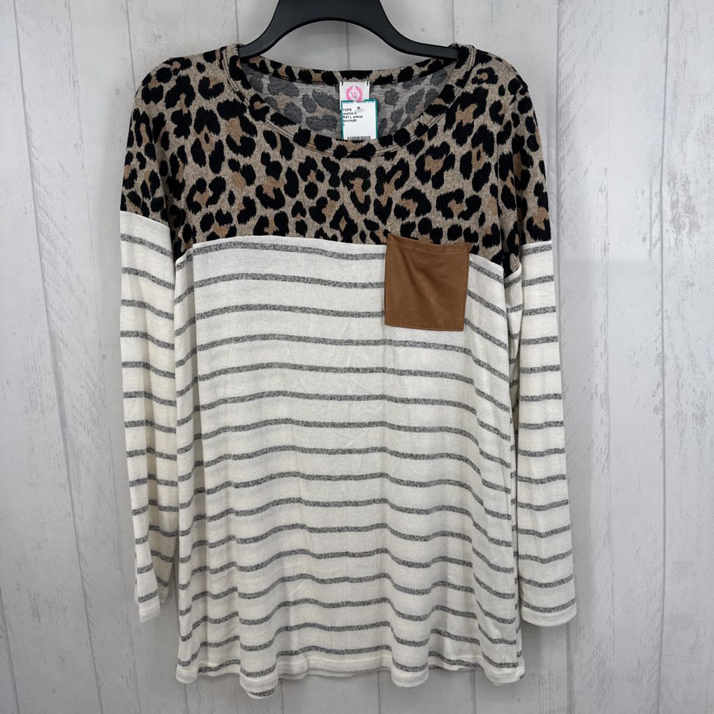 R41 L animal print/striped suede pocket l/s tee