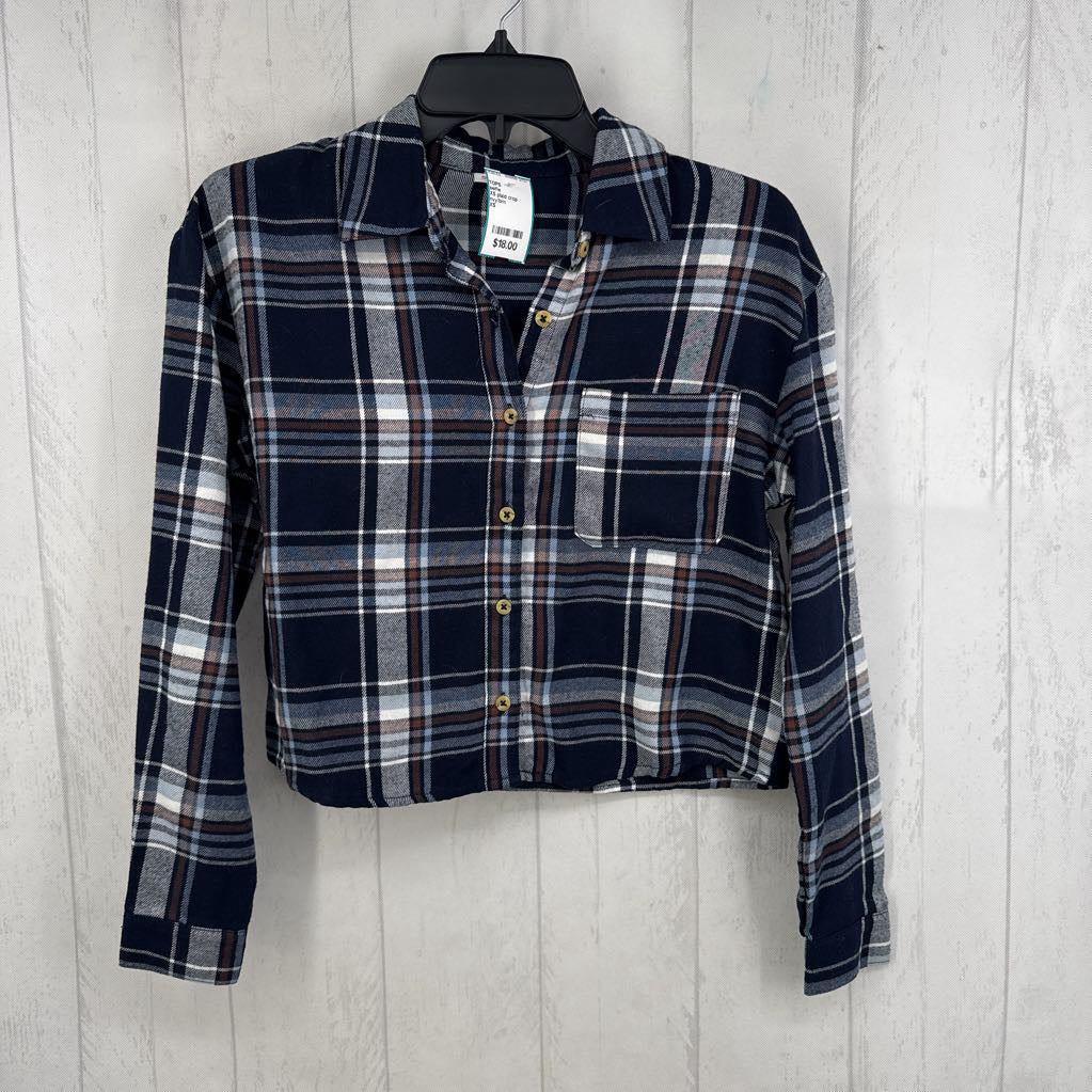 XS plaid crop button down l/s top