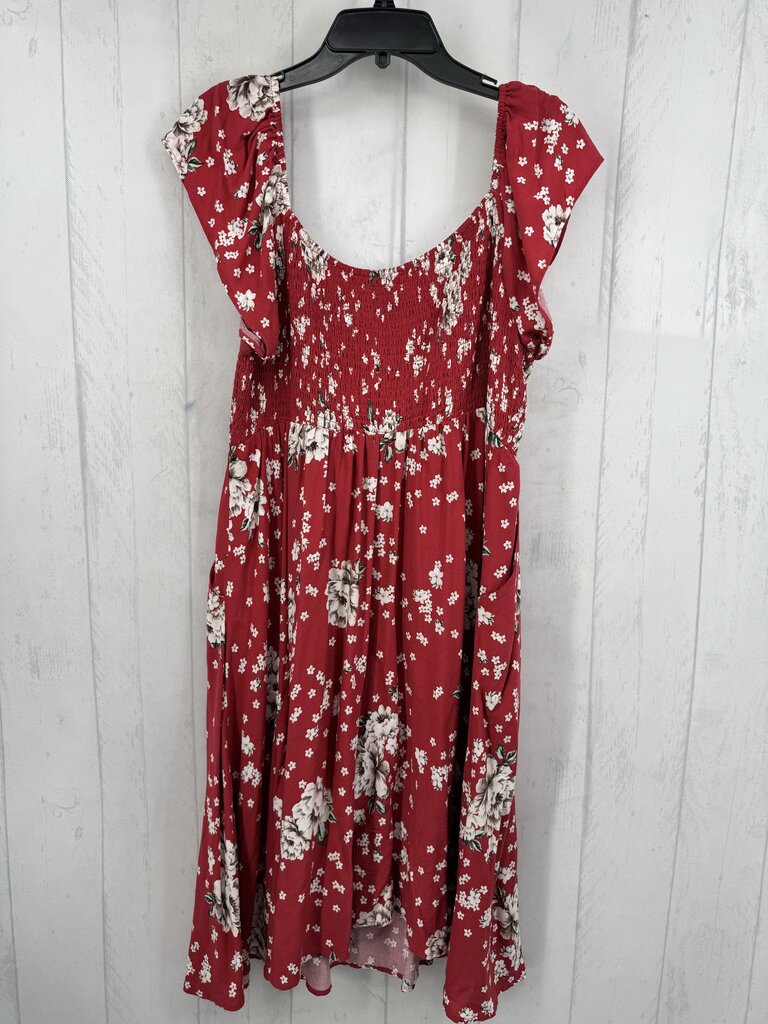 1X smocked flo print s/s dress