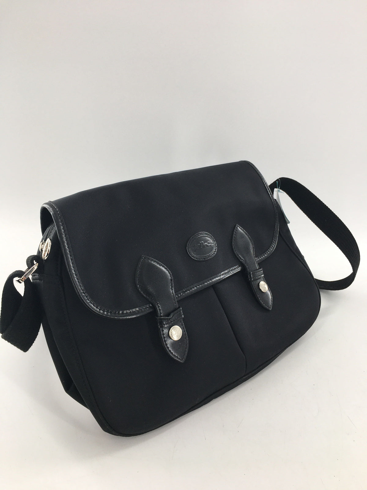nylon leather trim messenger bag
