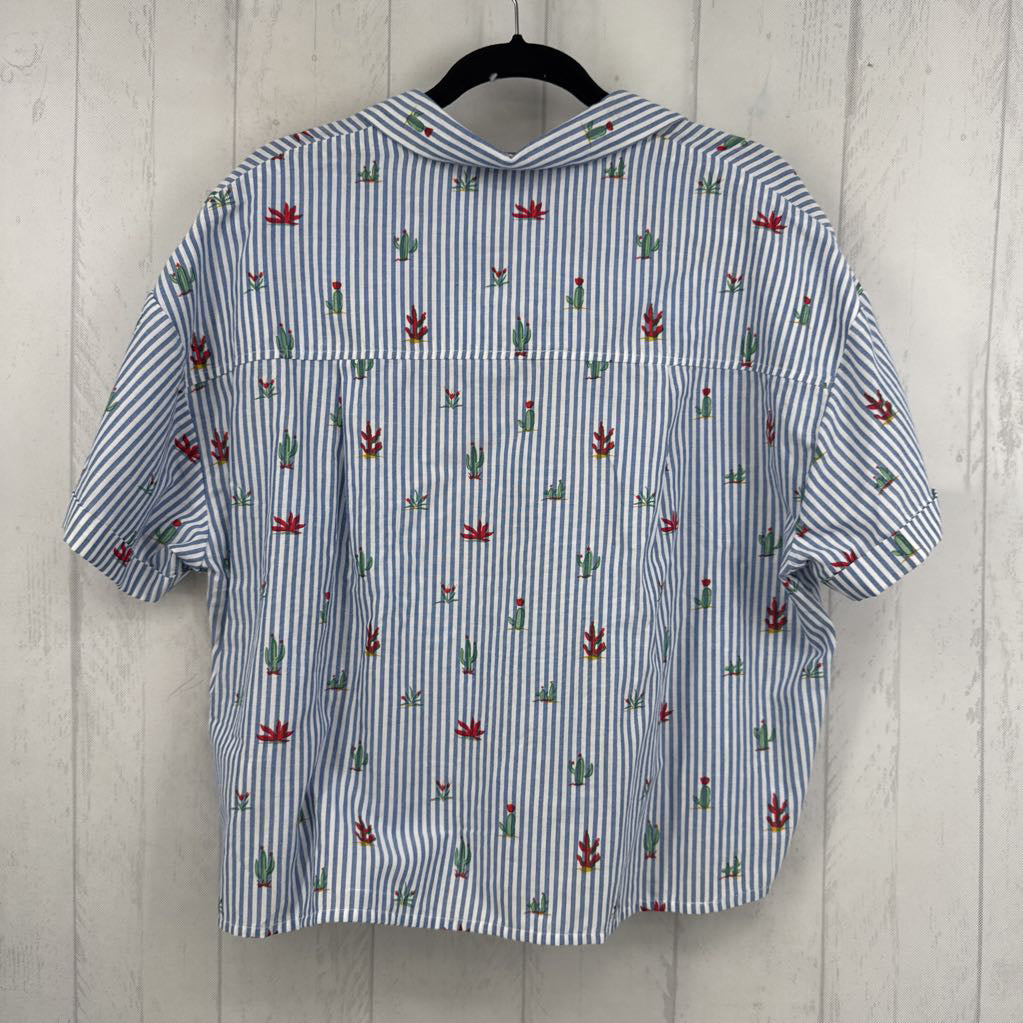 L striped & cactus print button down s/s top