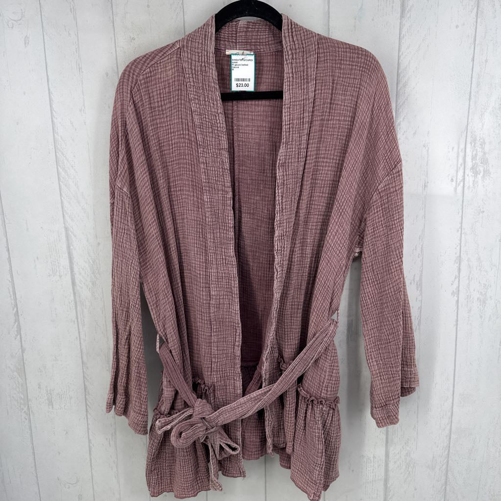 M gauze belted peplum cardi