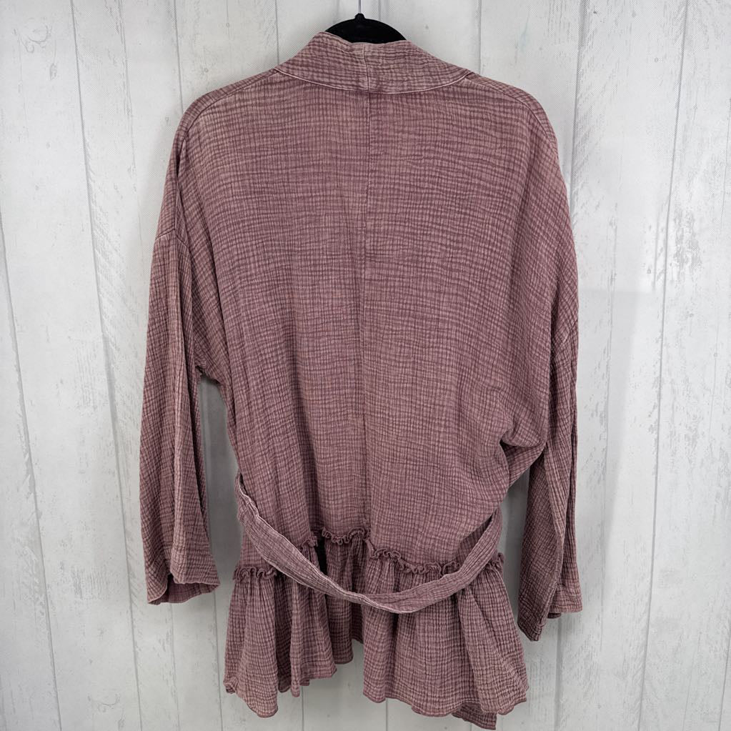 M gauze belted peplum cardi