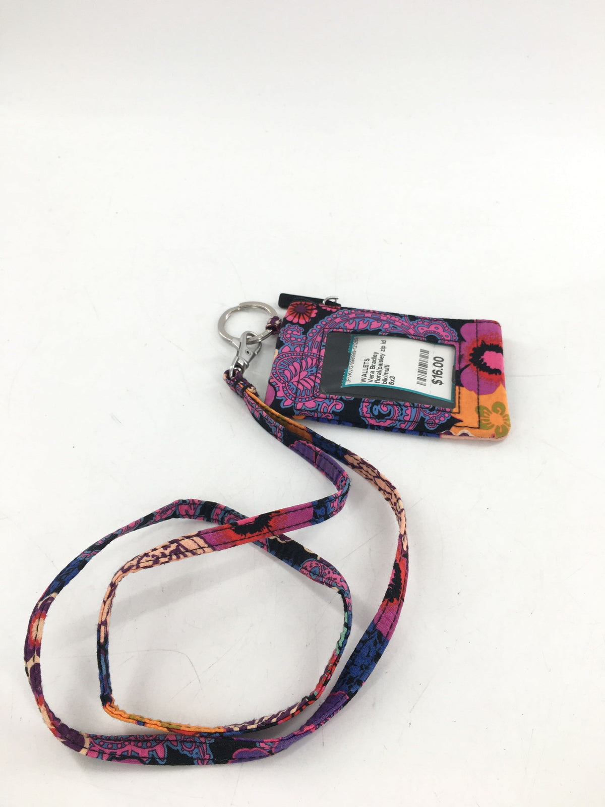 floral/paisley zip id case w/ lanyard