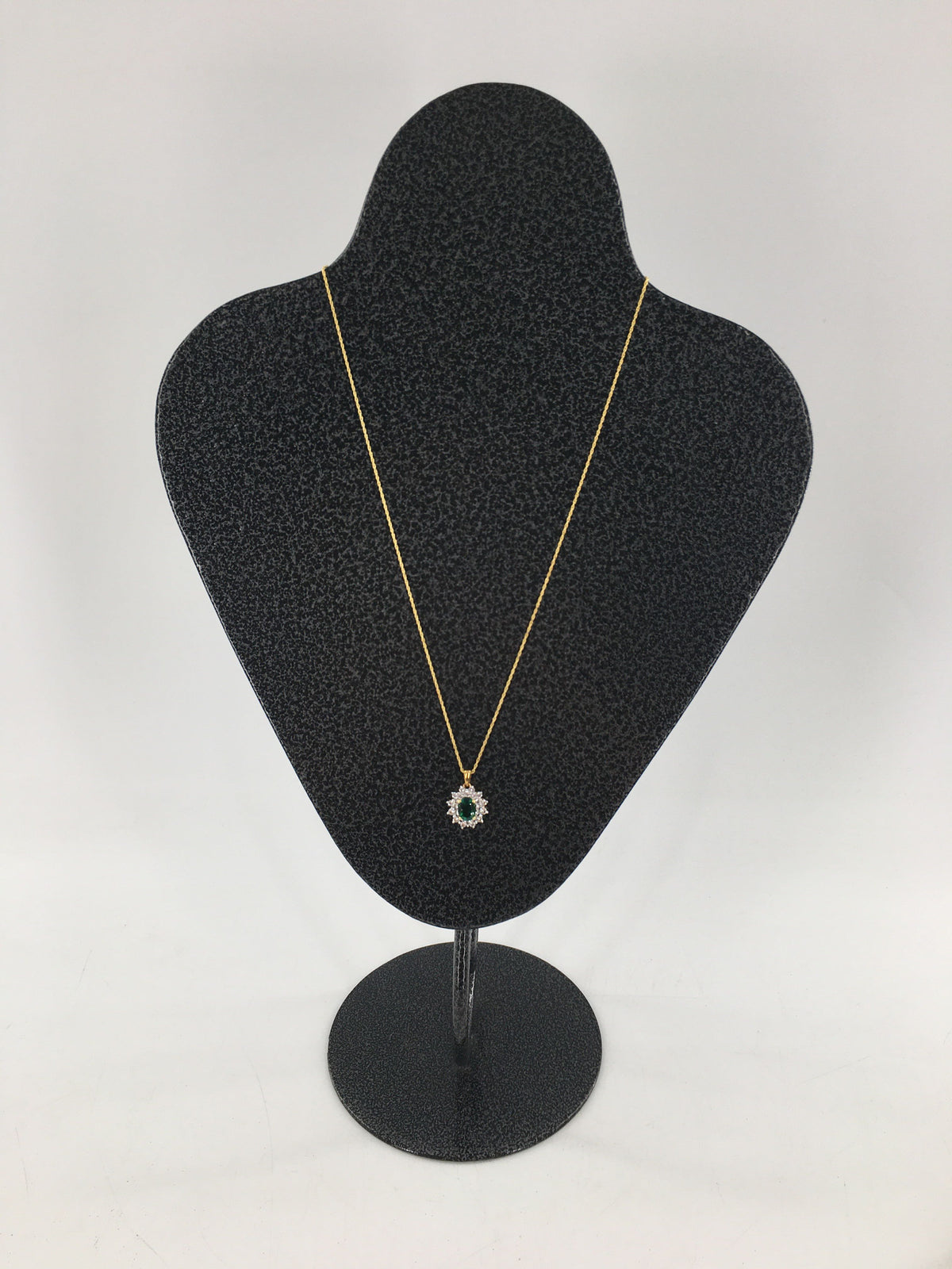 9.5 .925 gold necklace w/ green stone cz pendant