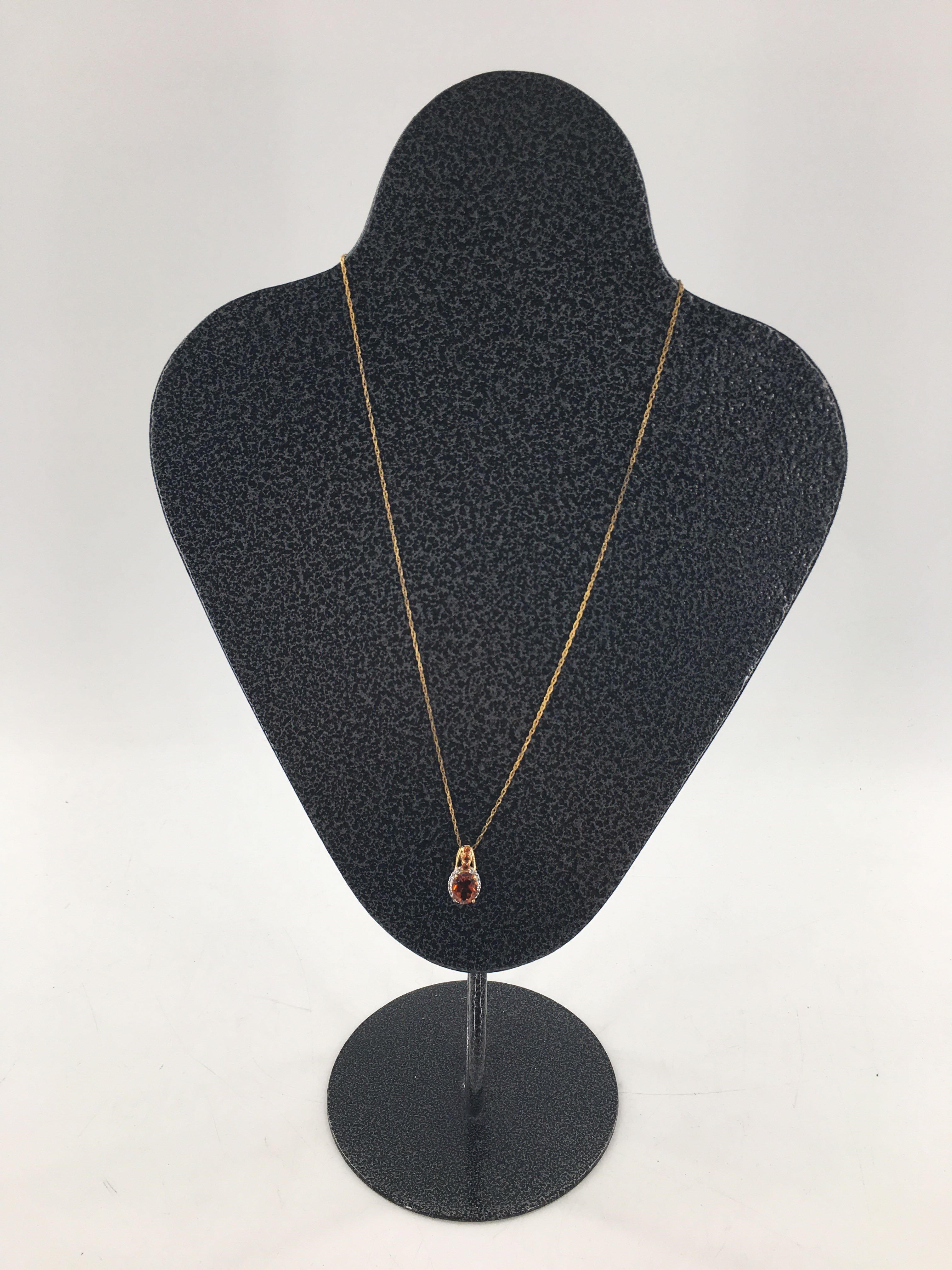 10" .925 gold necklace w/ brown stone cz pendant