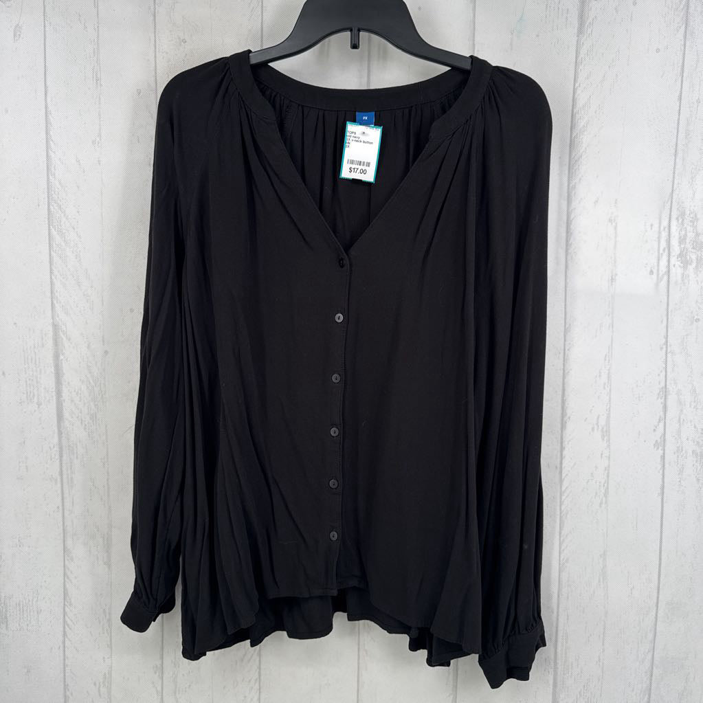 2X v-neck button down l/s top