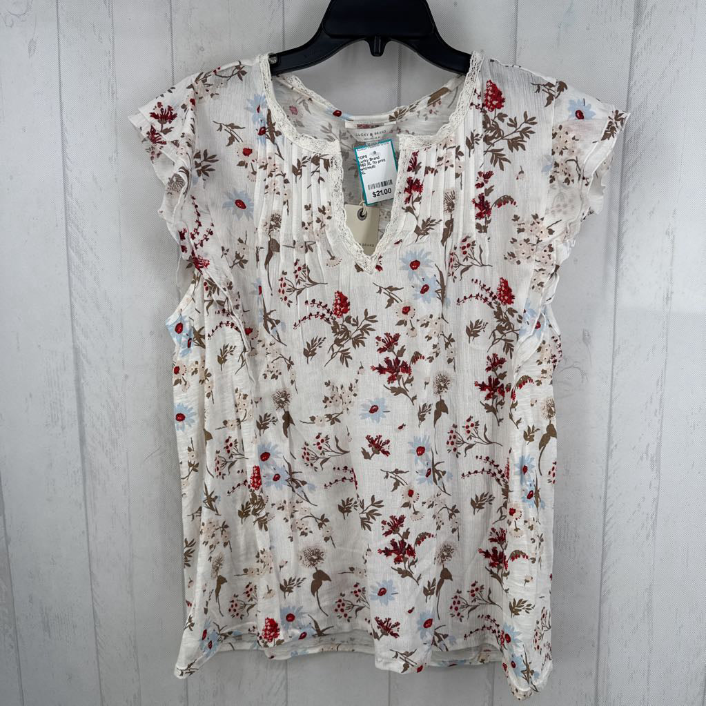 R60 XL flo print split neck flutter slv top