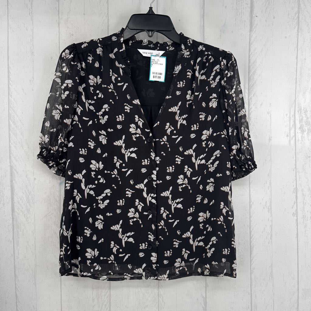 S flo print v-neck button down s/s top