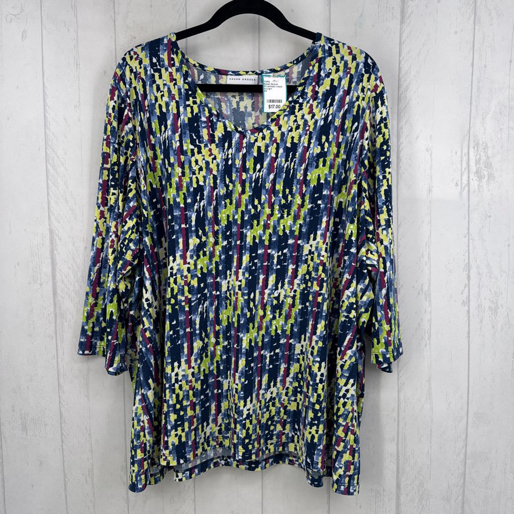 3X printed v-neck 3/4 slv top