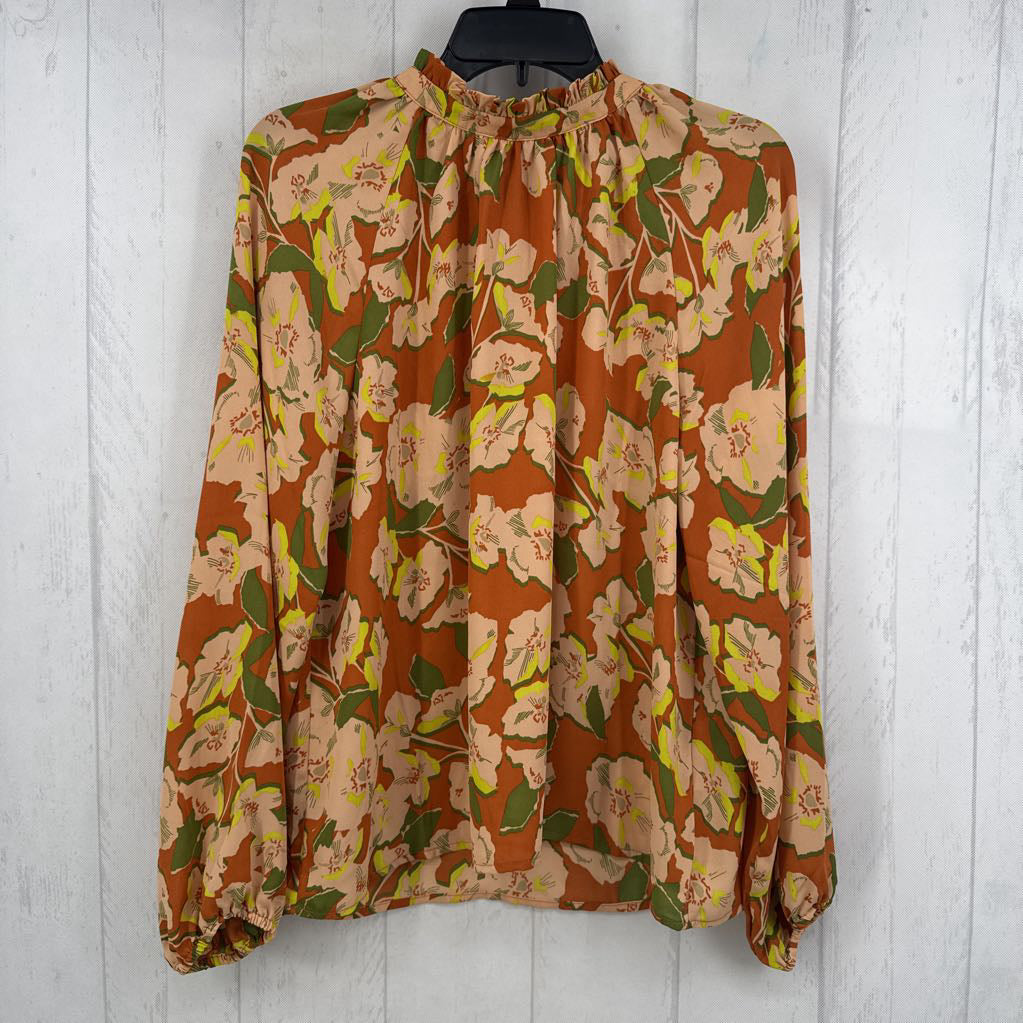 L l/s ruffle flower print top