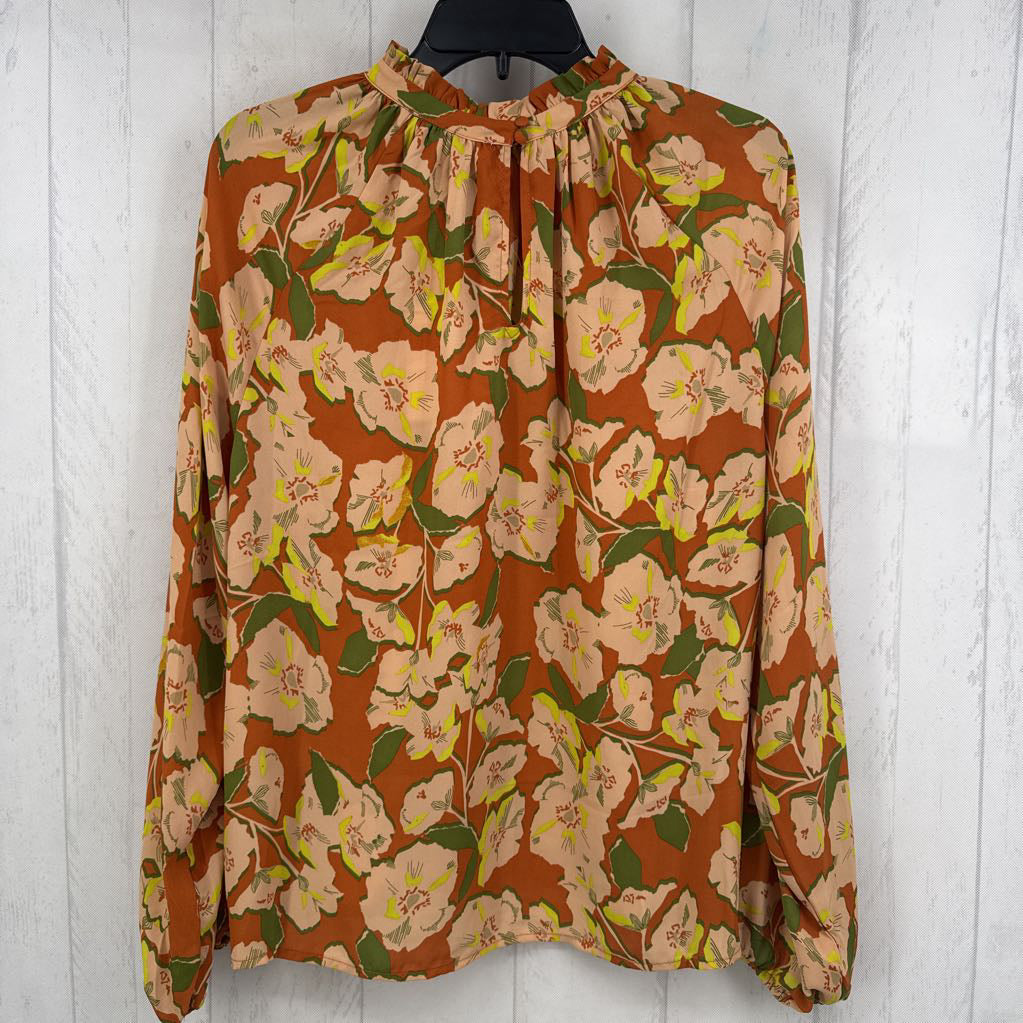 L l/s ruffle flower print top