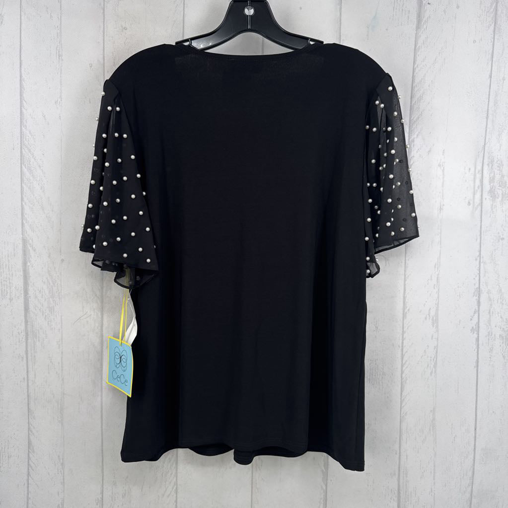 R70 XL pearl embellished slv v-neck top