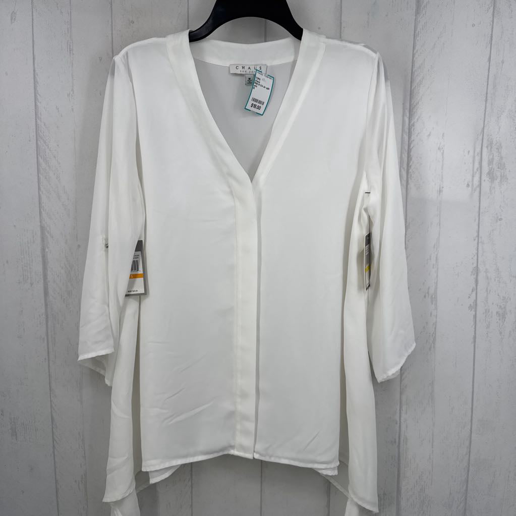 R69 M 3/4 slv split neck shark bite blouse