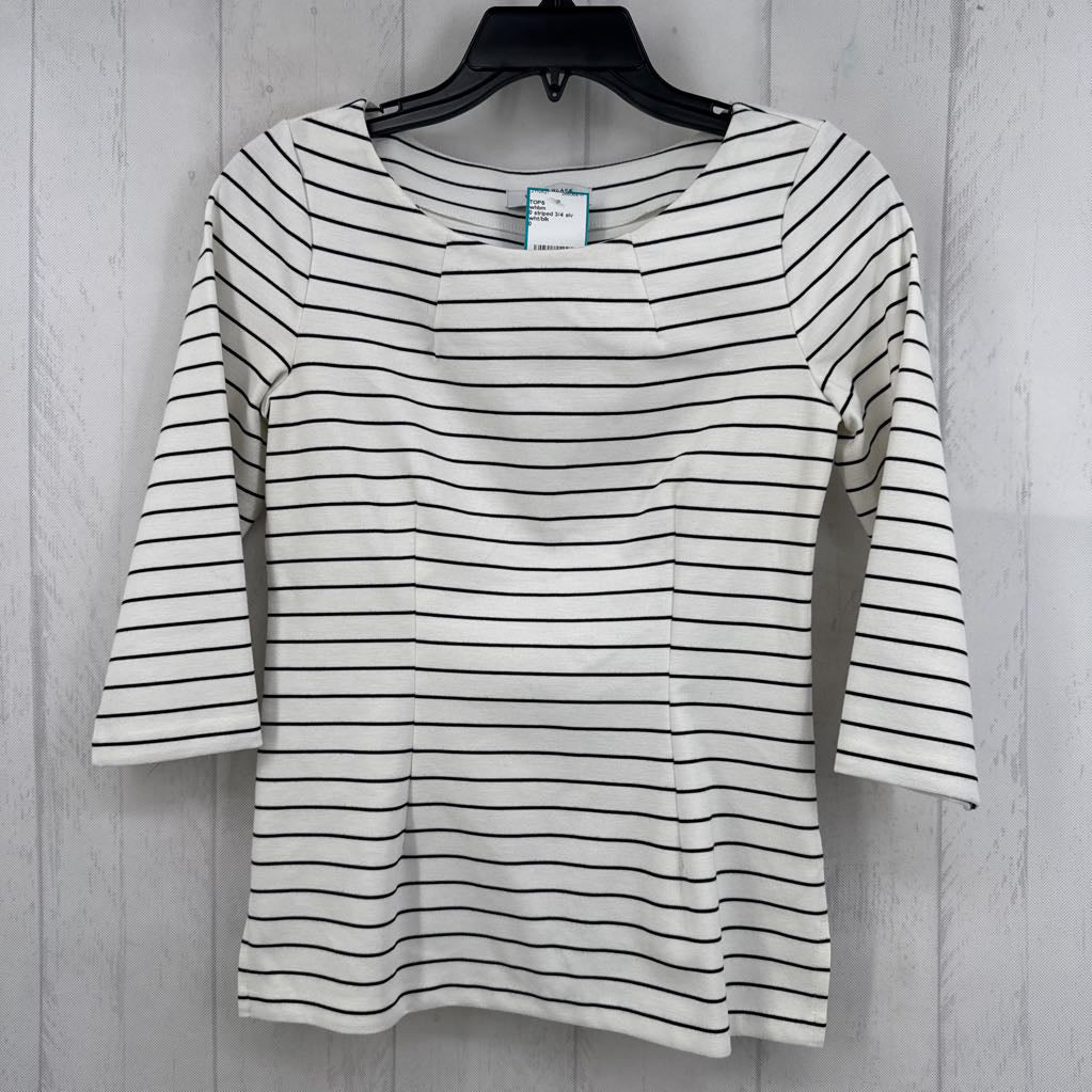 0 striped 3/4 slv top