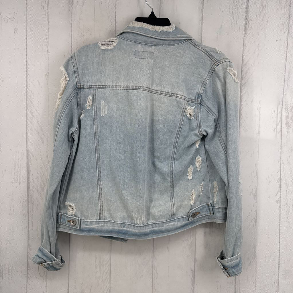 M l/s crop distressed jean jacket