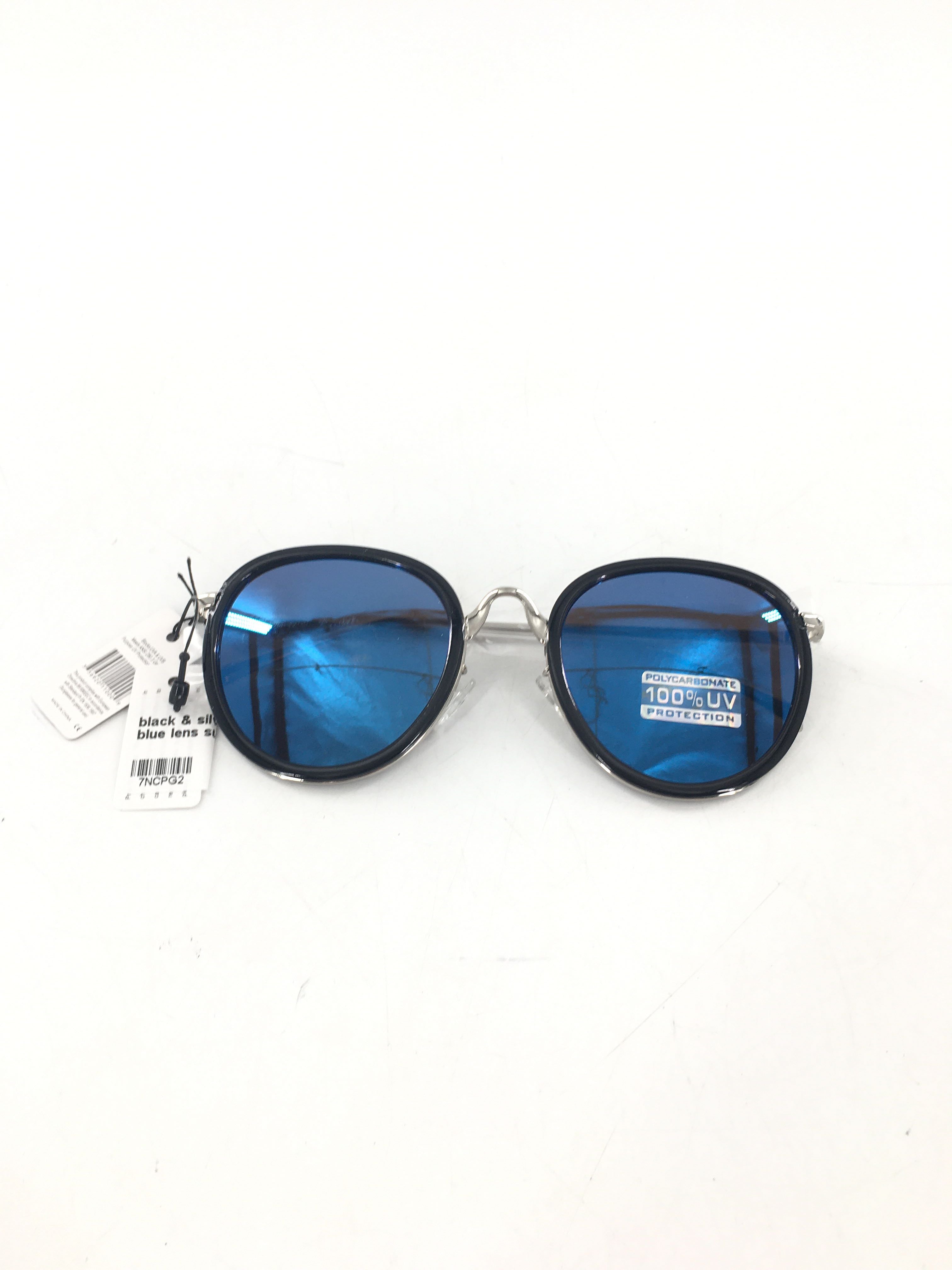 black & silver frame blue lens sunglasses