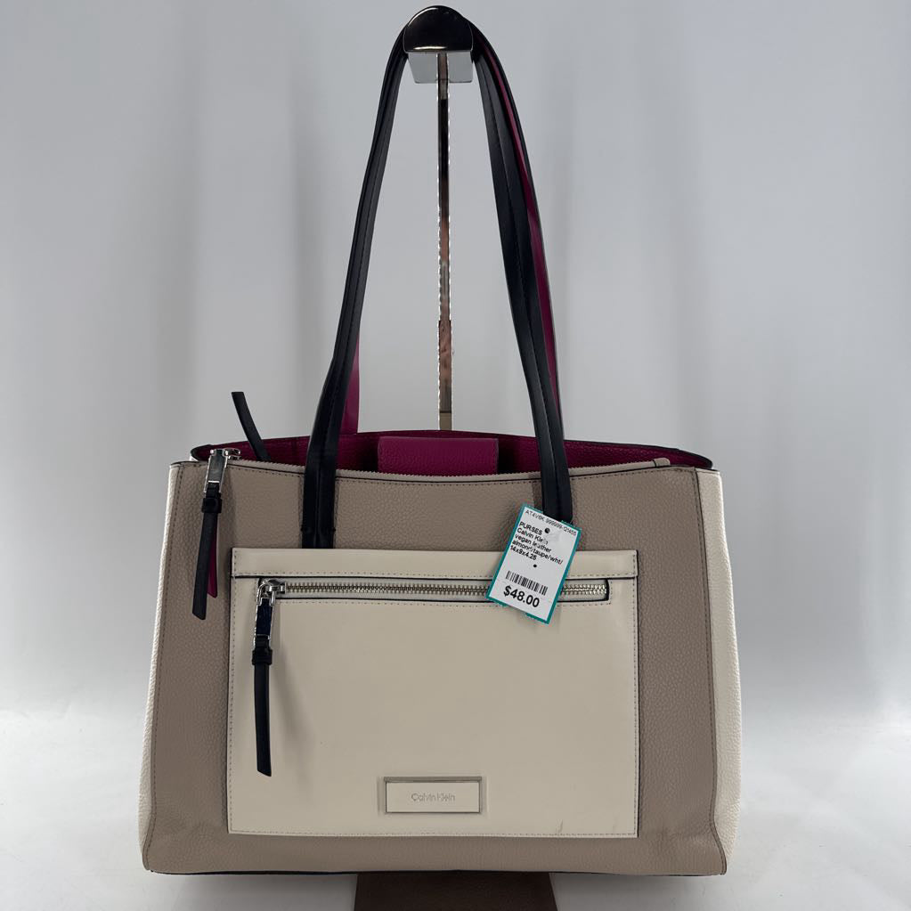 vegan leather colorblock lg triple compartment tote
