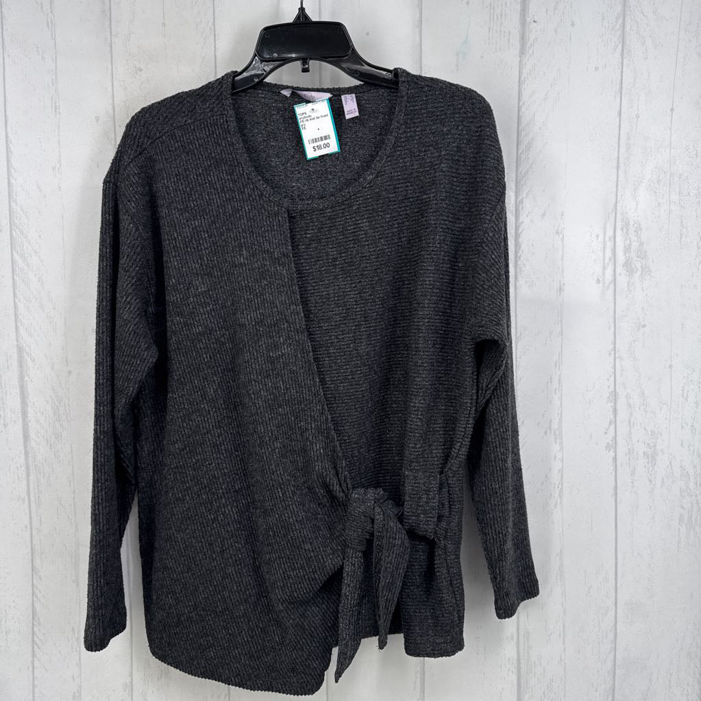 XS rib knit tie front l/s top