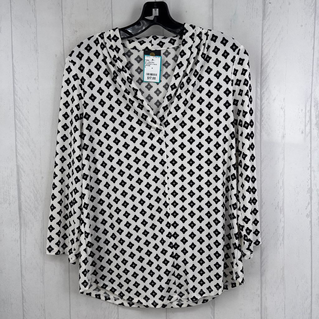 S printed v-neck 3/4 slv top