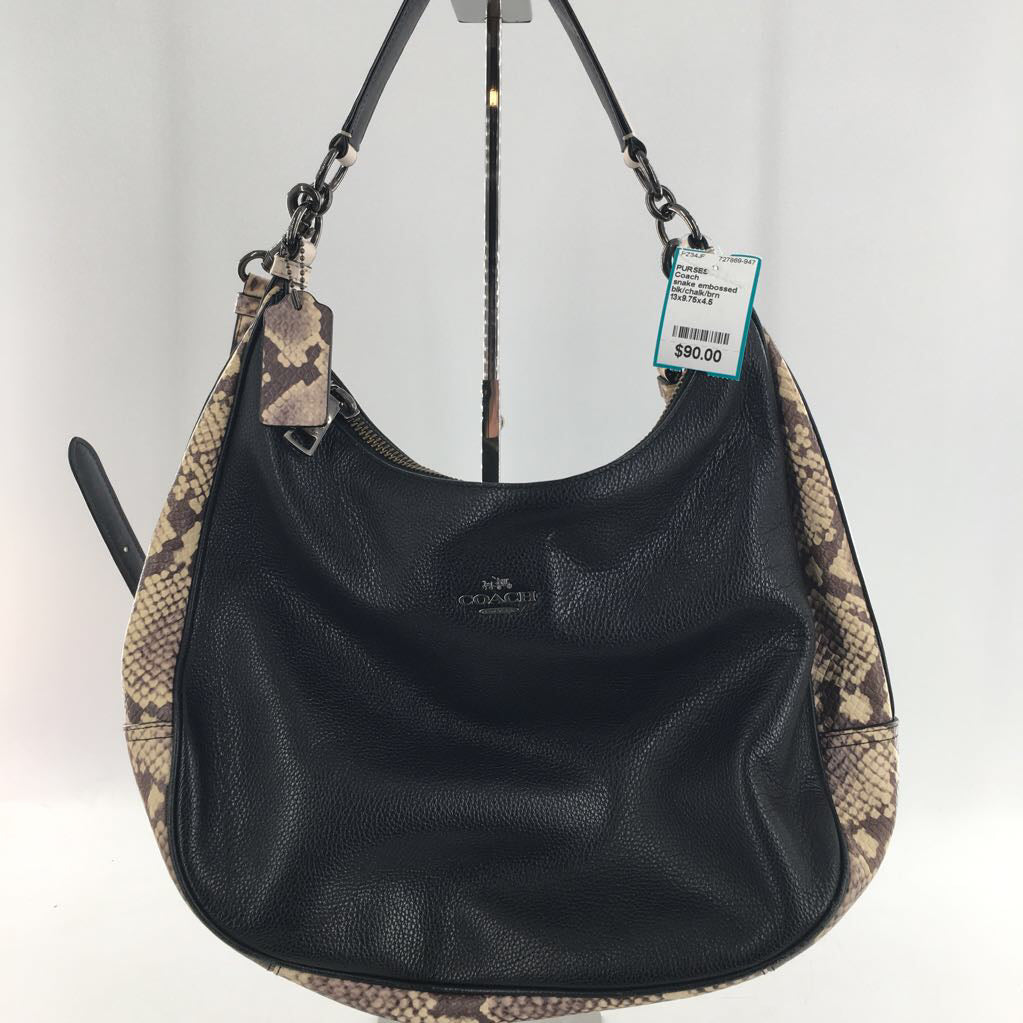 snake embossed leather trim conertible hobo shoulder/crossbody