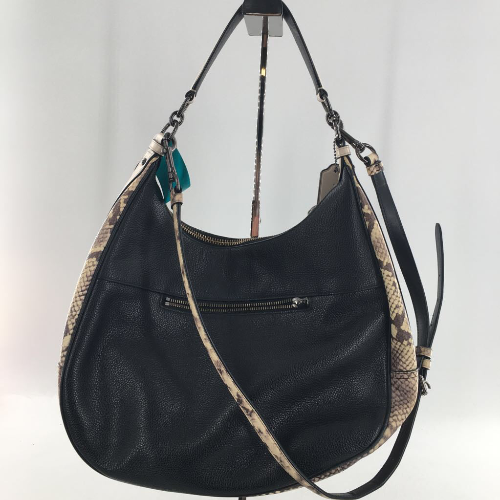 snake embossed leather trim conertible hobo shoulder/crossbody