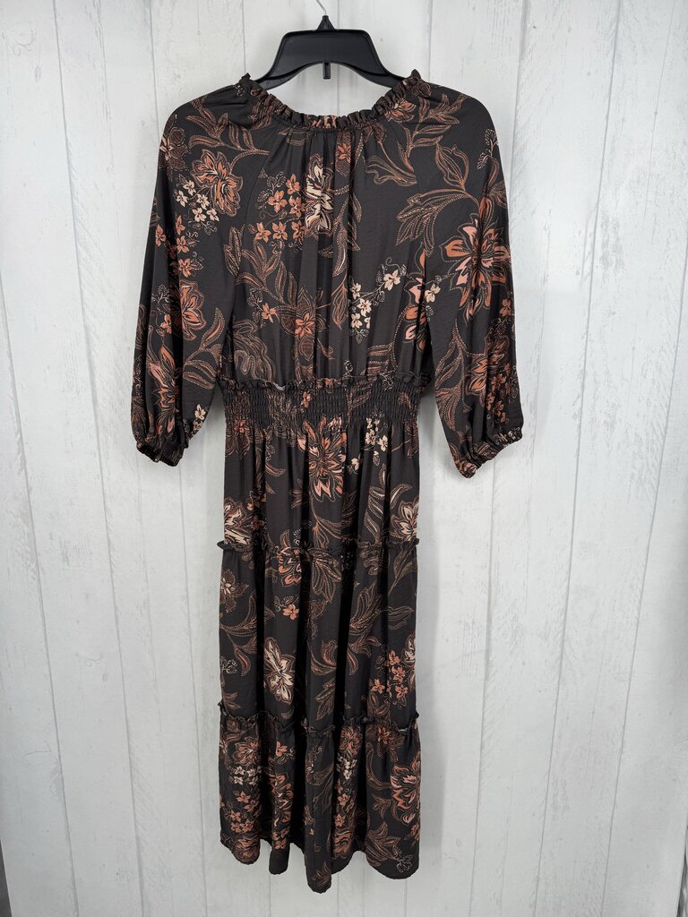 S elbow slv tiered ruffle floral maxi dress