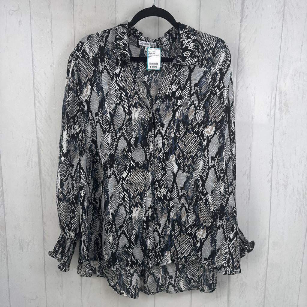 2x snakeskin print smocked cuff button shirt