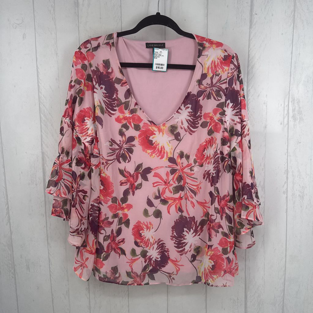 18/20 ruffle s/s floral v-neck top