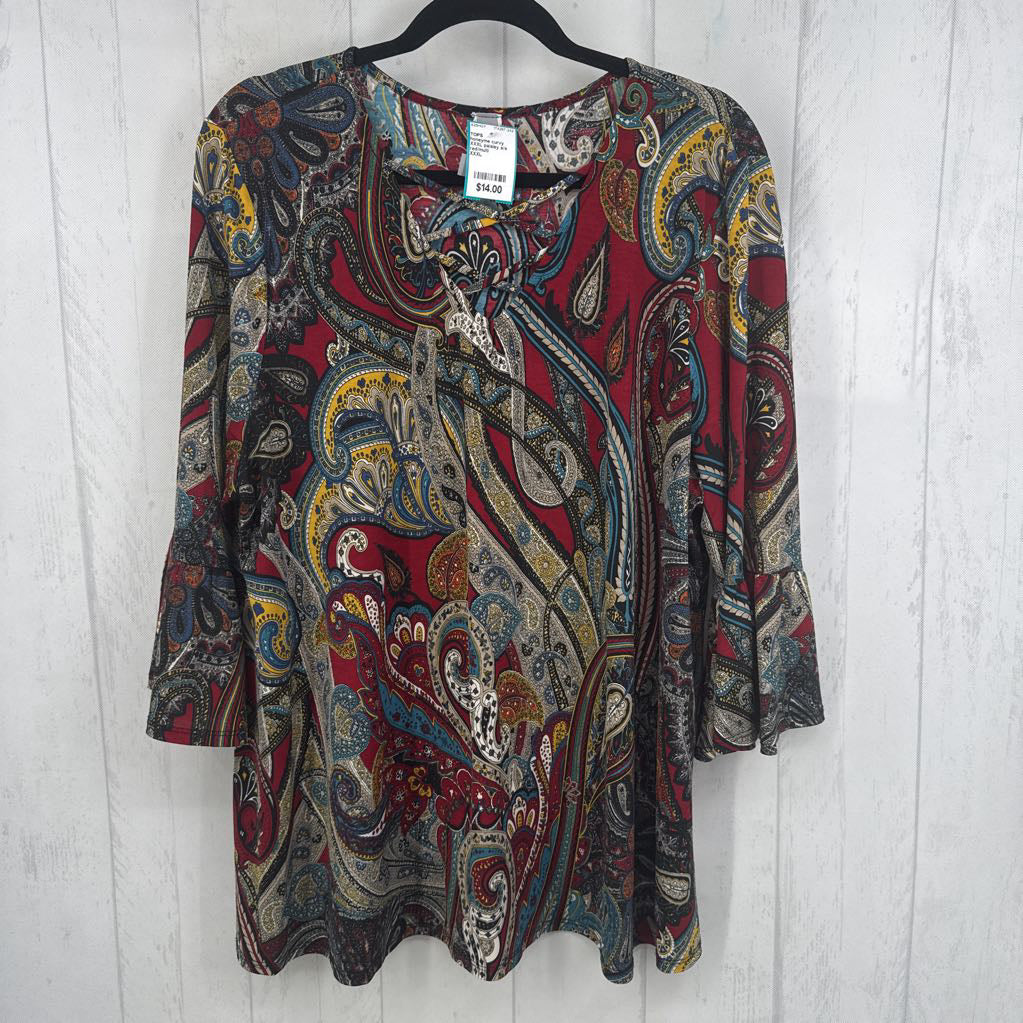 XXXL paisley s/s criss cross top