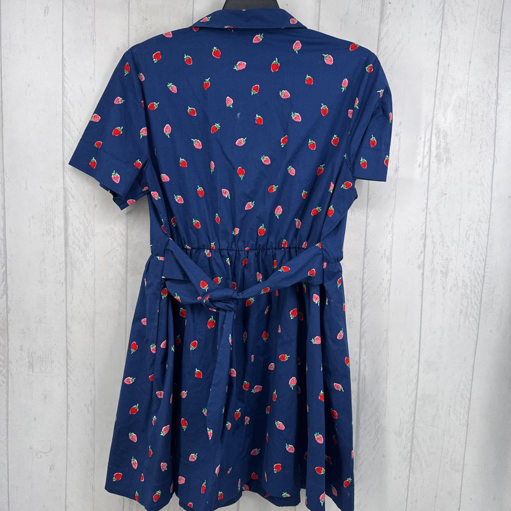 XL strawberry print button down s/s dress