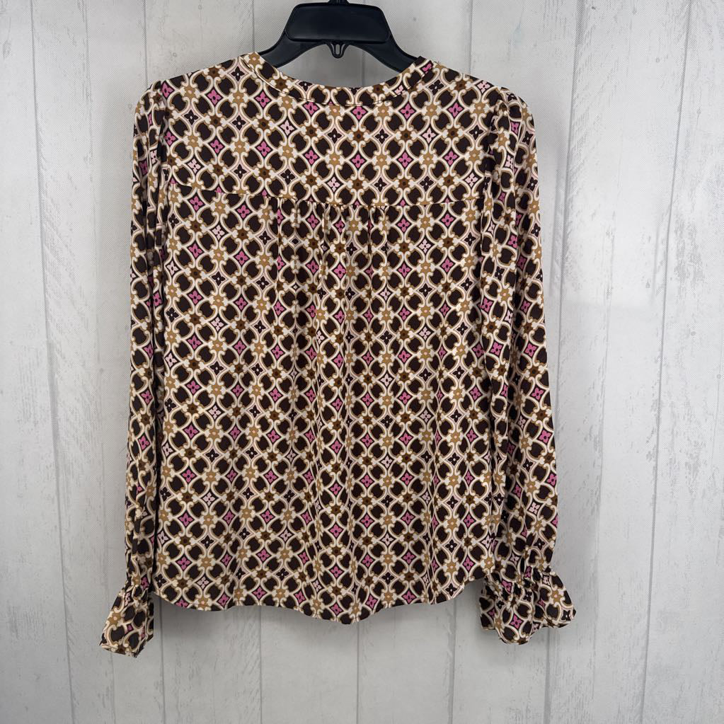 S printed smocked detail l/s top