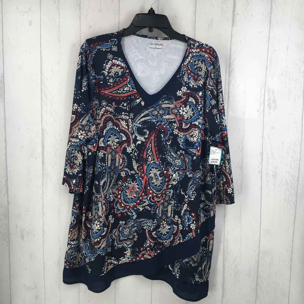 OX paisley print v-neck 3/4 slv tunic